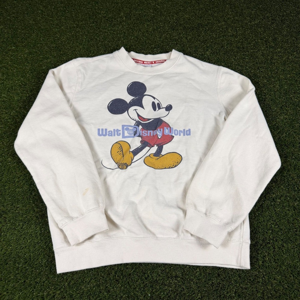 Disney World Mickey Mouse Crewneck Sweatshirt White Cream Small Vintage Style